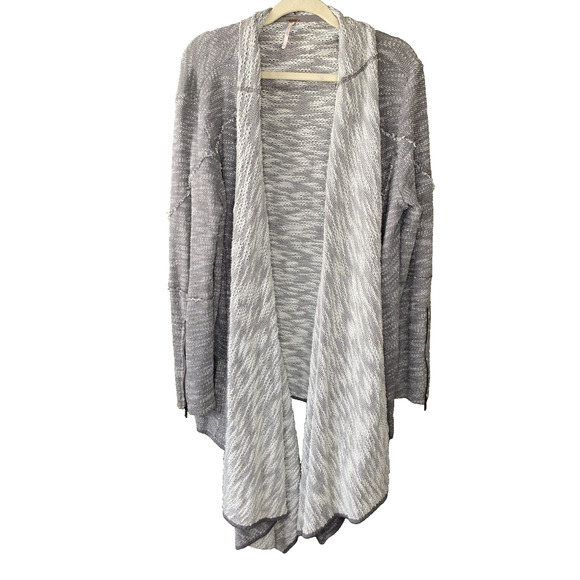 Free People Sweater Womens Large In The Loop Open Front Gray Cardigan Asymmetric - Picture 2 of 10
